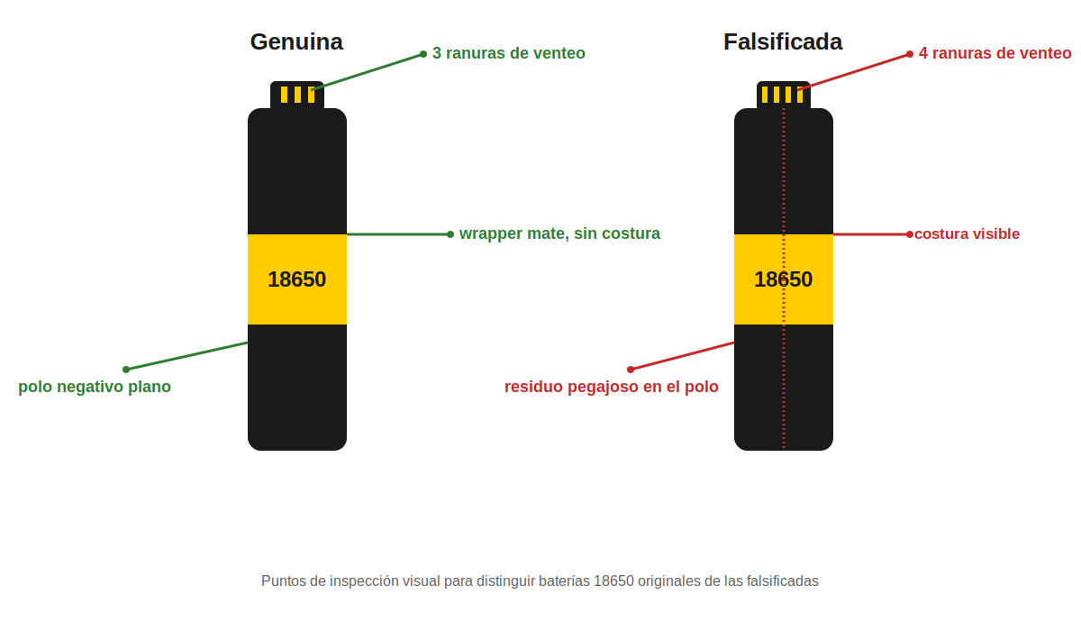 Baterías 18650 originales vs falsificadas: puntos de inspección visual
